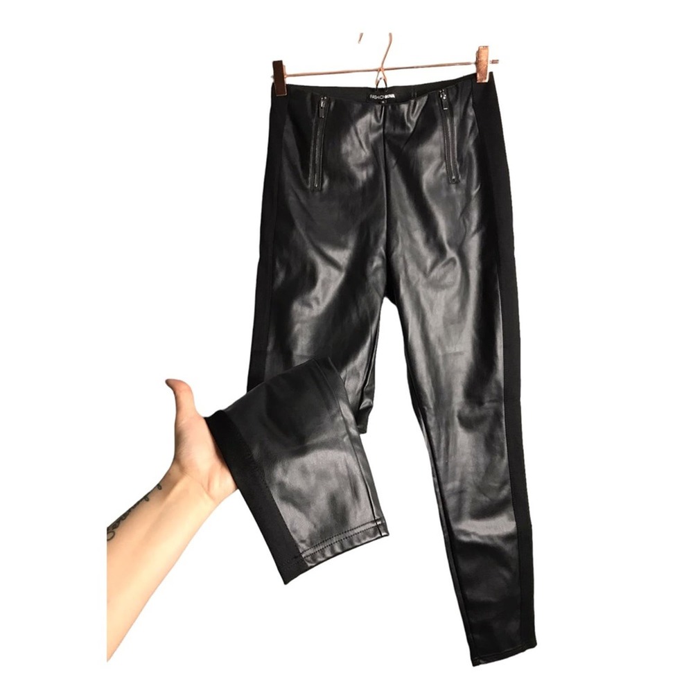 Fashion Nova | Black Vegan leather high rise skinny pants zip detailing •